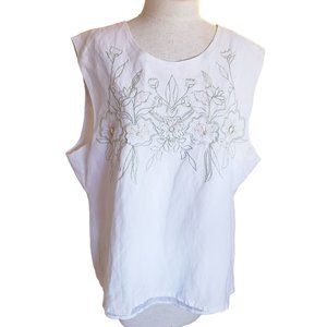 Sherry Taylor embroidered blouse size 2XL floral white linen feel‎ white